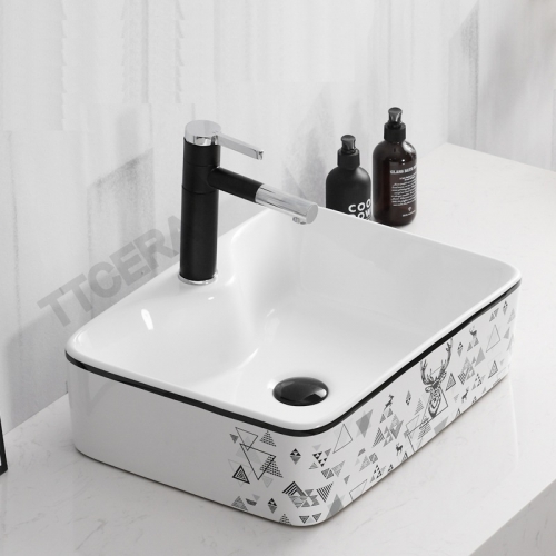 Chậu Lavabo Vuông Đặt Bàn Hoa Văn TTCERA LB94