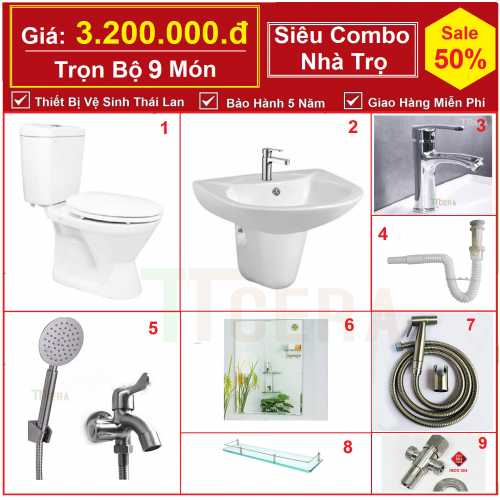 Combo Thiết Bị Vệ Sinh Nhà Trọ 9 Món 3.2 Triệu CBTRO11-3200